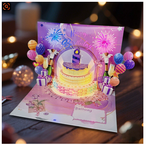 🔥Beste gave 50% RABATT🎁Fyrverkeri pop-up kake med lys og musikk, bursdagskort gave