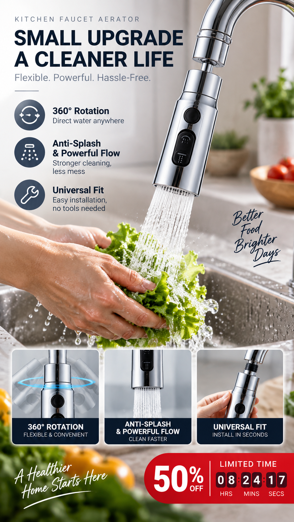✨ 50 % RABATT JUST NU✨ 360° roterande högtryckskran med adapter – flexibelt vattenflöde för enklare rengöring 🚰✨