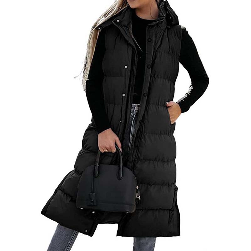đ„ LĂ„ng puffervĂ€st för damer | Quiltad huva och knappstĂ€ngning âïž