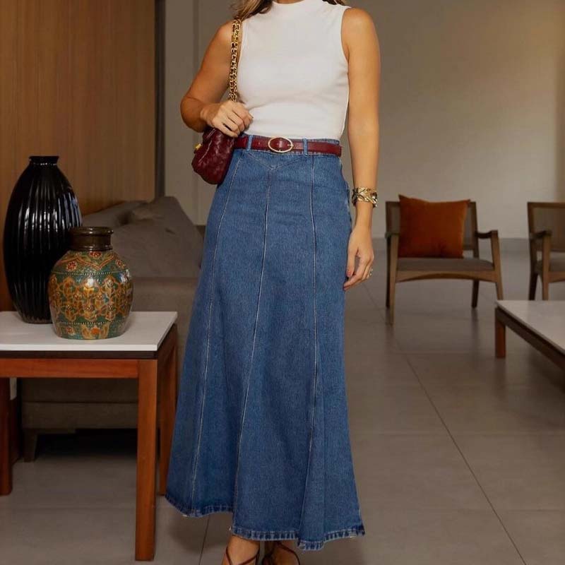 đ FörlĂ€nger & Smalnar | A-linje Denim Maxikjol | Smickrande Silhuett đă-50%ă