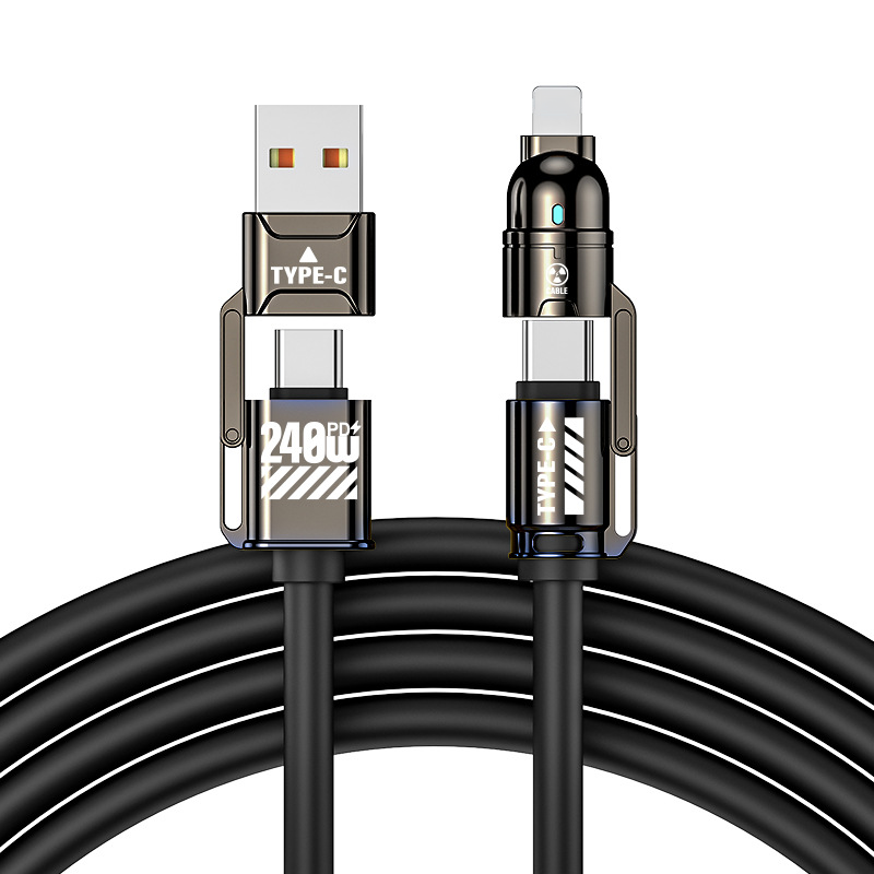 đ4-i-1-snabbladdningskabel med hög effekt, 240 W PD med flera anslutningar, USB-A/USB-C till Type-C/Lightning, universell laddningskabel för mobiltelefoner och bĂ€rbara datorer