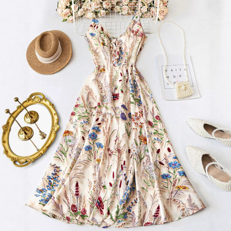đ 50% RABATT! đž Midi-klĂ€nning i Stor Storlek med Blommönster & Spaghettiband â BekvĂ€m, Figursydd & Perfekt för Sommar & Fest đ