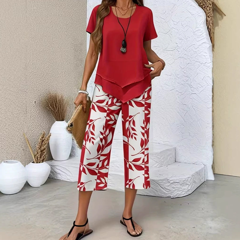 đ 50% RABATT NU! đż Casual Rund Hals Layered Tunika & Vida Byxor Set â Asymmetrisk FĂ„ll, Mönstrade Byxor & Andningsbar âš