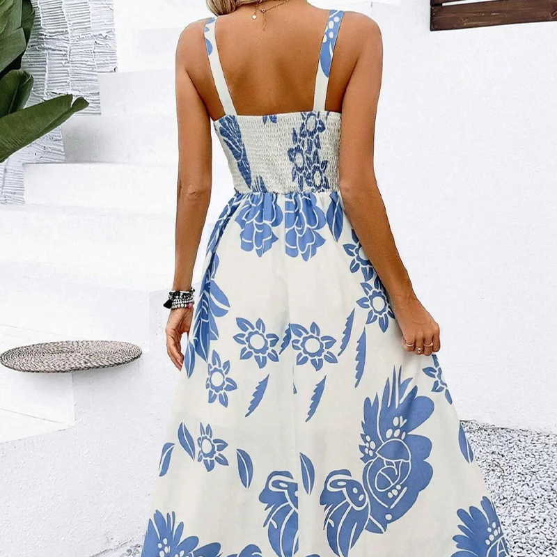 ⏳Begränsad tid 50 % Rabatt⏰Damklänning med blommönster och spaghettiband🌿👗