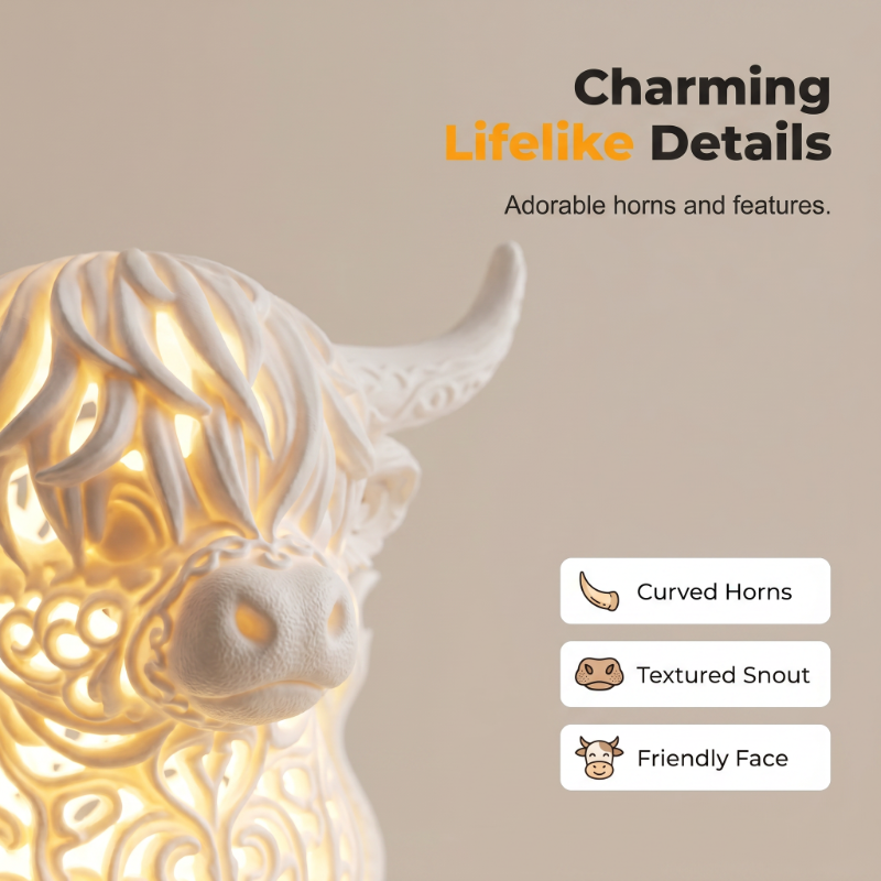đźVarmglödande Highland Cow Bordslampa