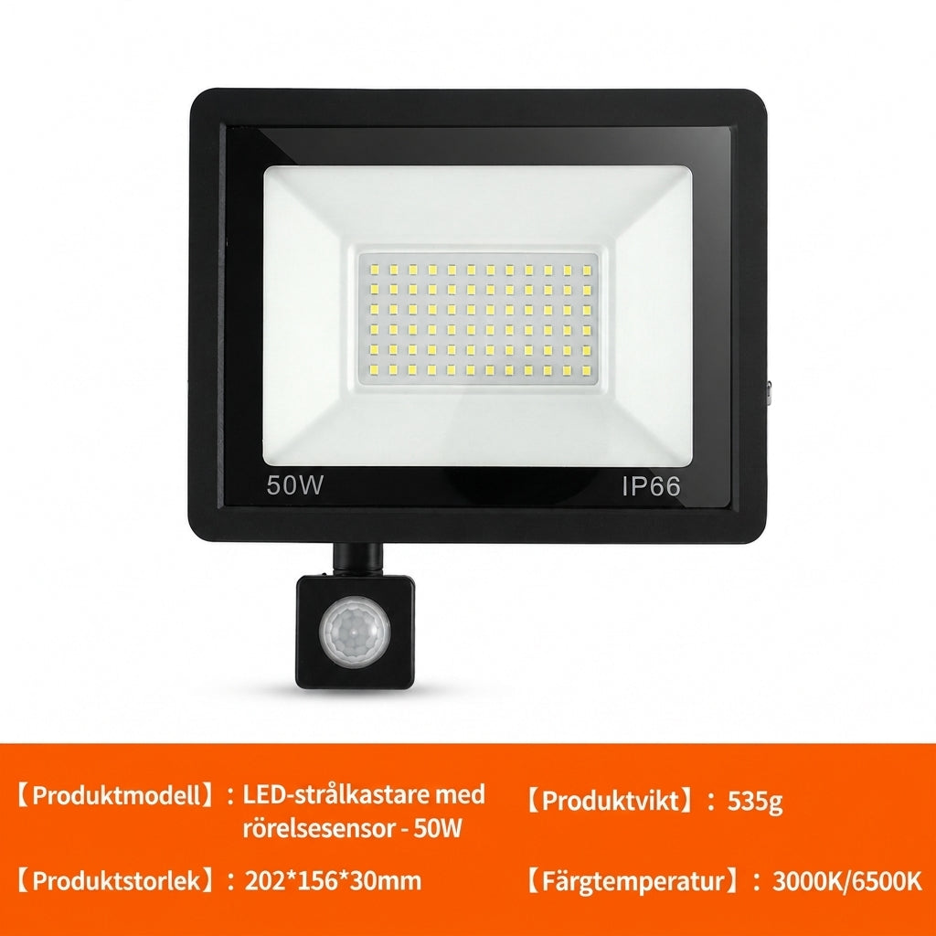 ⏳ Tidsbegränsat specialerbjudande ⏰ 50W utomhus LED-strålkastare med smart PIR-rörelsesensor och fjärrkontroll IP66 vattentät aluminium säkerhetslampa