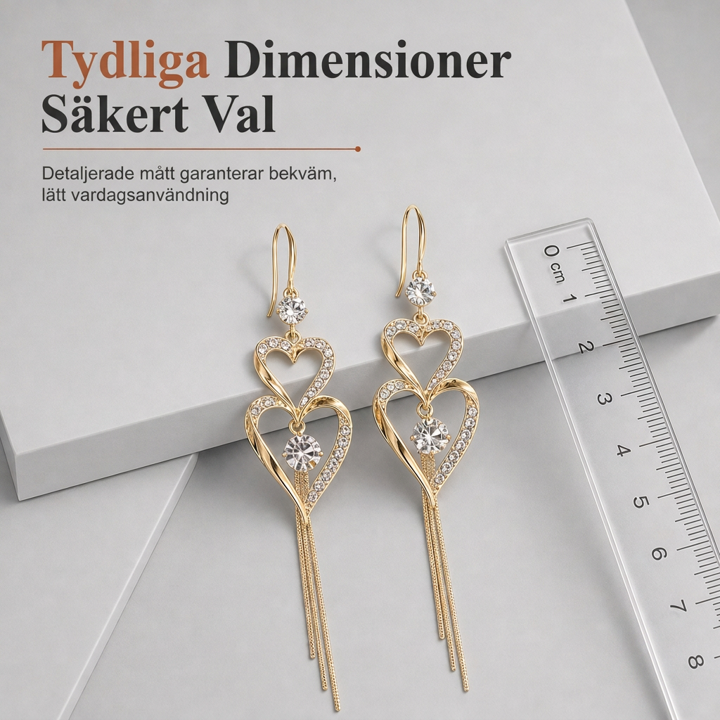Eleganta dubbelsidiga hängörhängen i guld med hjärtdetaljer och tyglasor för kvinnor