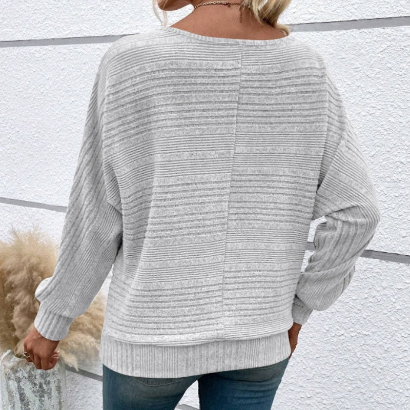 🎉Denna veckas specialerbjudande - 50% RABATT✨ Enfärgad, mjuk, hudvänlig randig, rundhalsad långärmad topp
