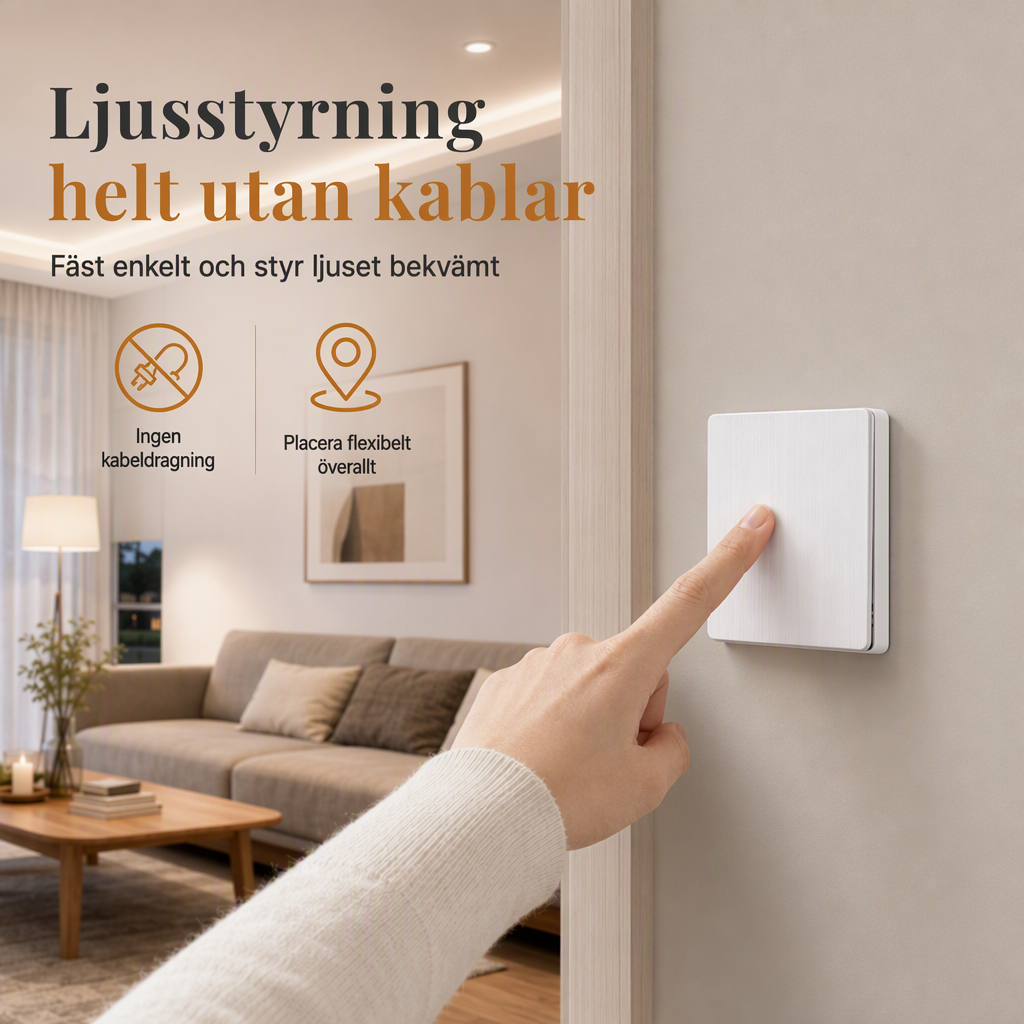Trådlöst radiobrytarset utan kabeldragning med självhäftande väggbrytare och mottagare för 220 V hushållslampor