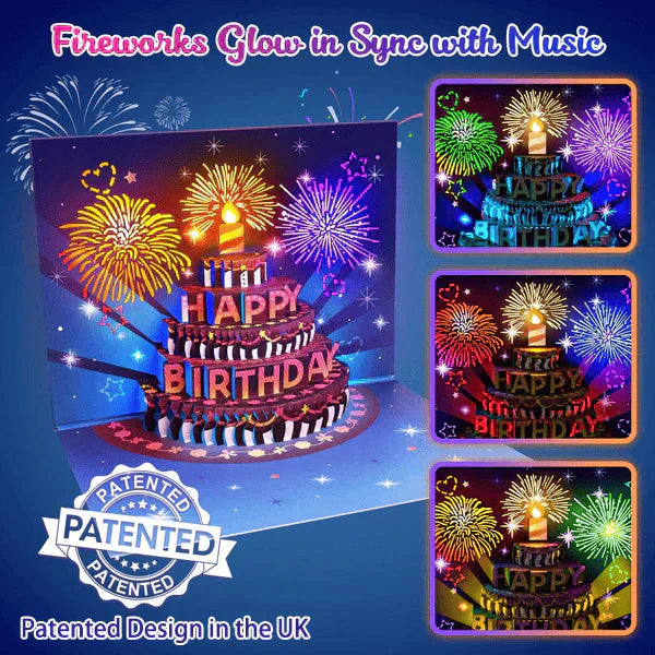 🔥Beste gave 50% RABATT🎁Fyrverkeri pop-up kake med lys og musikk, bursdagskort gave