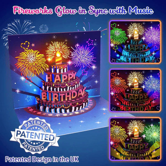 🔥Beste gave 50% RABATT🎁Fyrverkeri pop-up kake med lys og musikk, bursdagskort gave