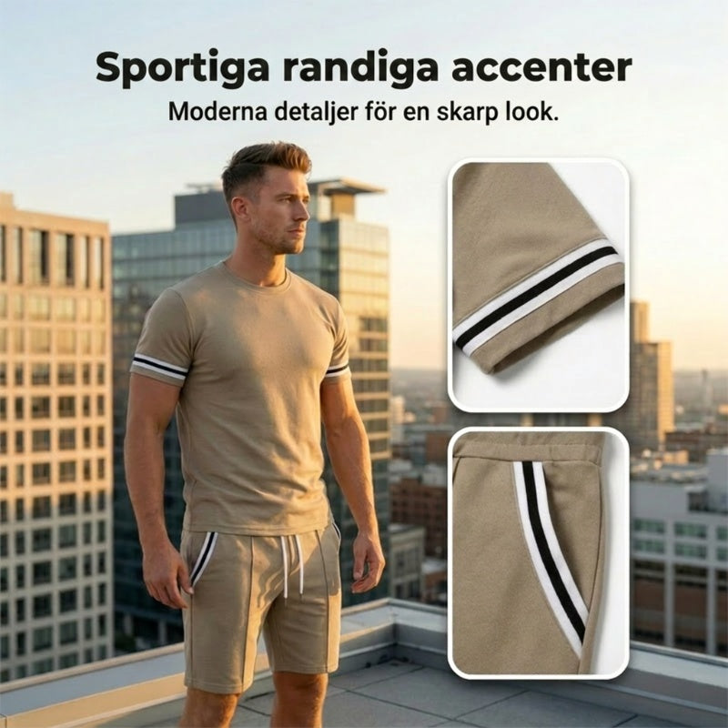 ✨ 50 % rabatt🔥 2-delat set för män: randig t-shirt och shorts