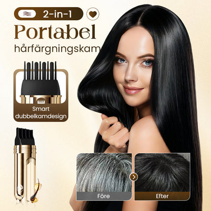 💇‍♀️ KÖP 2 FÅ 1 GRATIS! ✨ 2-i-1 Hårfärgningskam för Grått Hår - Snabb och Naturlig Täckning, Skonsam Formel för Användning Hemma 🌿📦