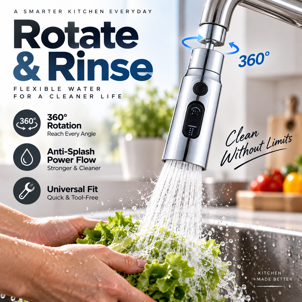 ✨ 50 % RABATT JUST NU✨ 360° roterande högtryckskran med adapter – flexibelt vattenflöde för enklare rengöring 🚰✨