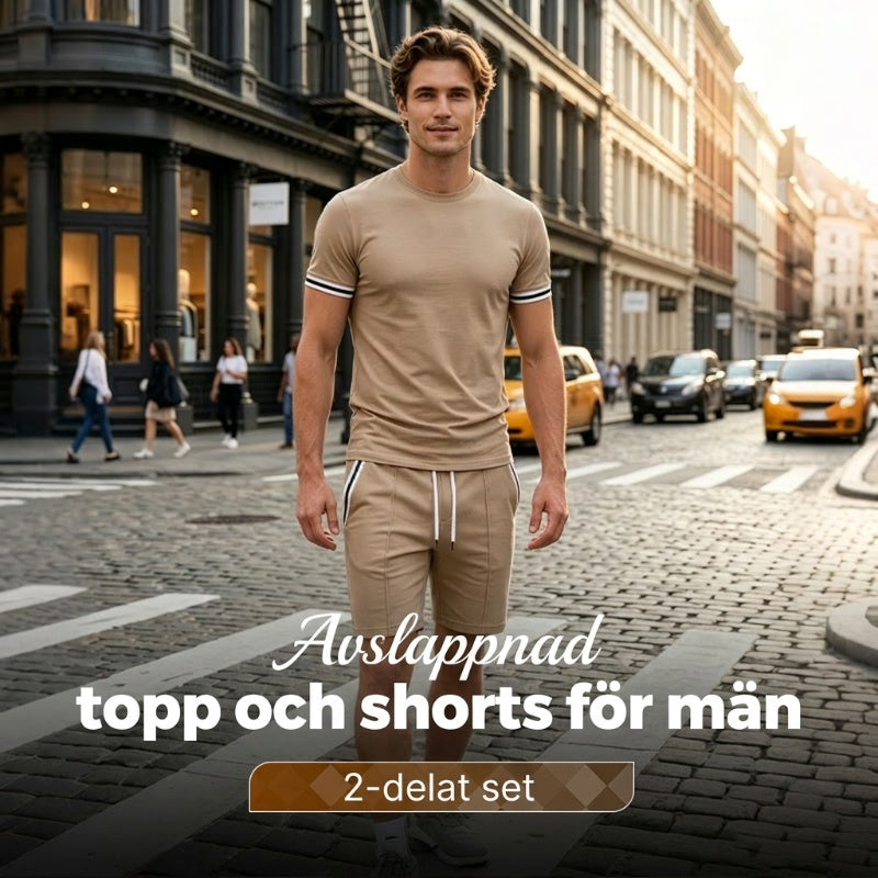 ✨ 50 % rabatt🔥 2-delat set för män: randig t-shirt och shorts