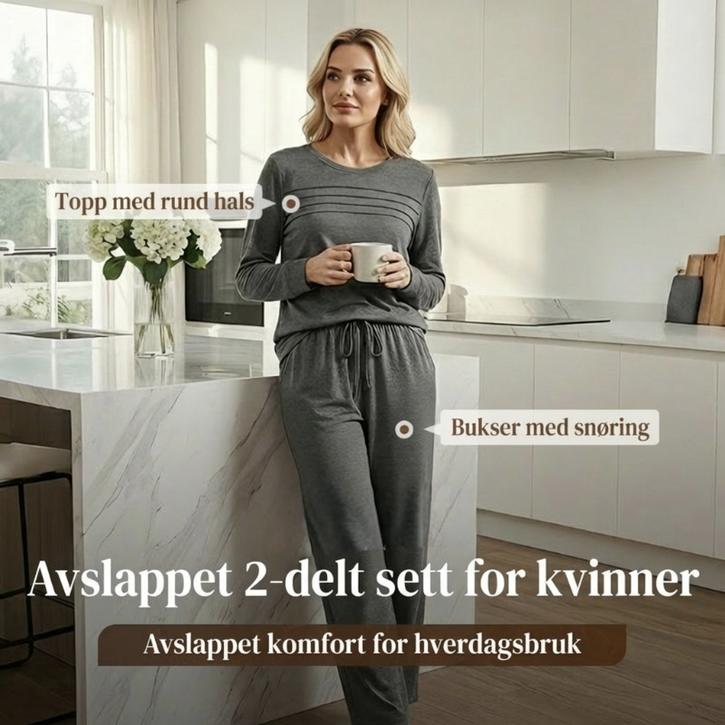 ⏳Begränsad tid 50 % rabatt⏰Damtröja med rund hals och byxor med dragsko👚👖