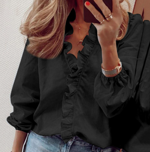 👚 50% RABATT! ✨ Långärmad Damskjorta med Volanger – Lös Passform, Lanternärmar & Perfekt för Vår & Höst 🌸
