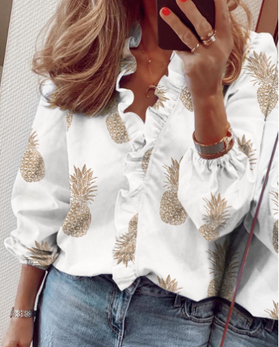 👚 50% RABATT! ✨ Långärmad Damskjorta med Volanger – Lös Passform, Lanternärmar & Perfekt för Vår & Höst 🌸