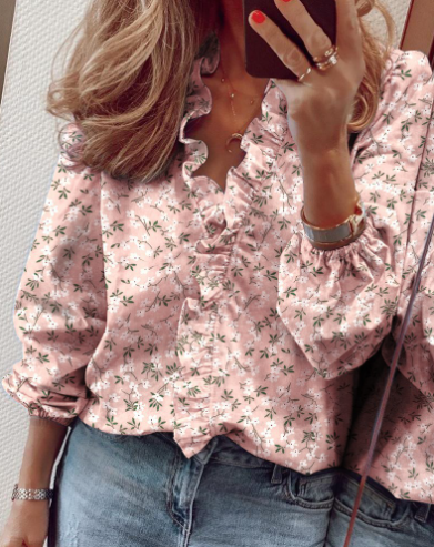 👚 50% RABATT! ✨ Långärmad Damskjorta med Volanger – Lös Passform, Lanternärmar & Perfekt för Vår & Höst 🌸