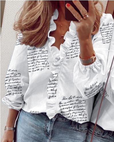 👚 50% RABATT! ✨ Långärmad Damskjorta med Volanger – Lös Passform, Lanternärmar & Perfekt för Vår & Höst 🌸