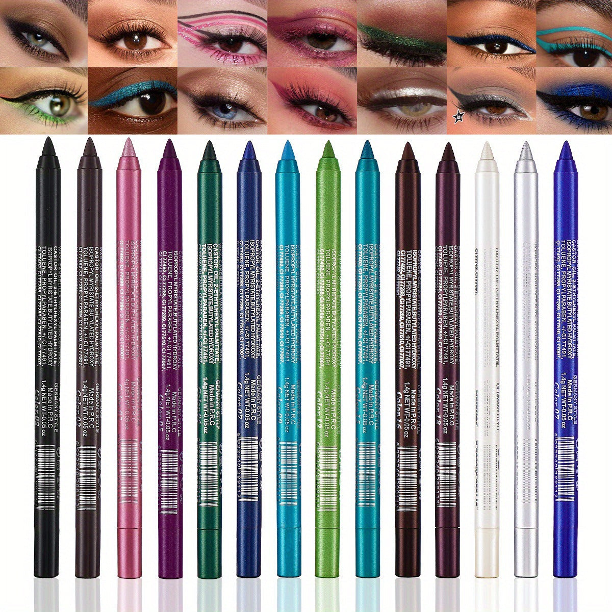 ✏️ 50% RABATT NU! 🌈 14-Pack Vattentät Färgglad Gel Eyeliner Penna – Metallic & Shimmer Finish, Smutsäker ✨