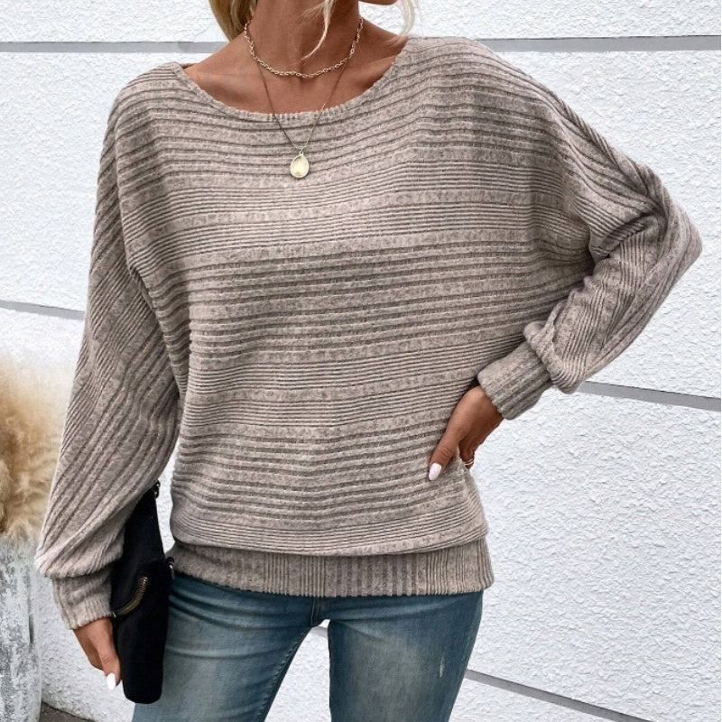 🎉Denna veckas specialerbjudande - 50% RABATT✨ Enfärgad, mjuk, hudvänlig randig, rundhalsad långärmad topp
