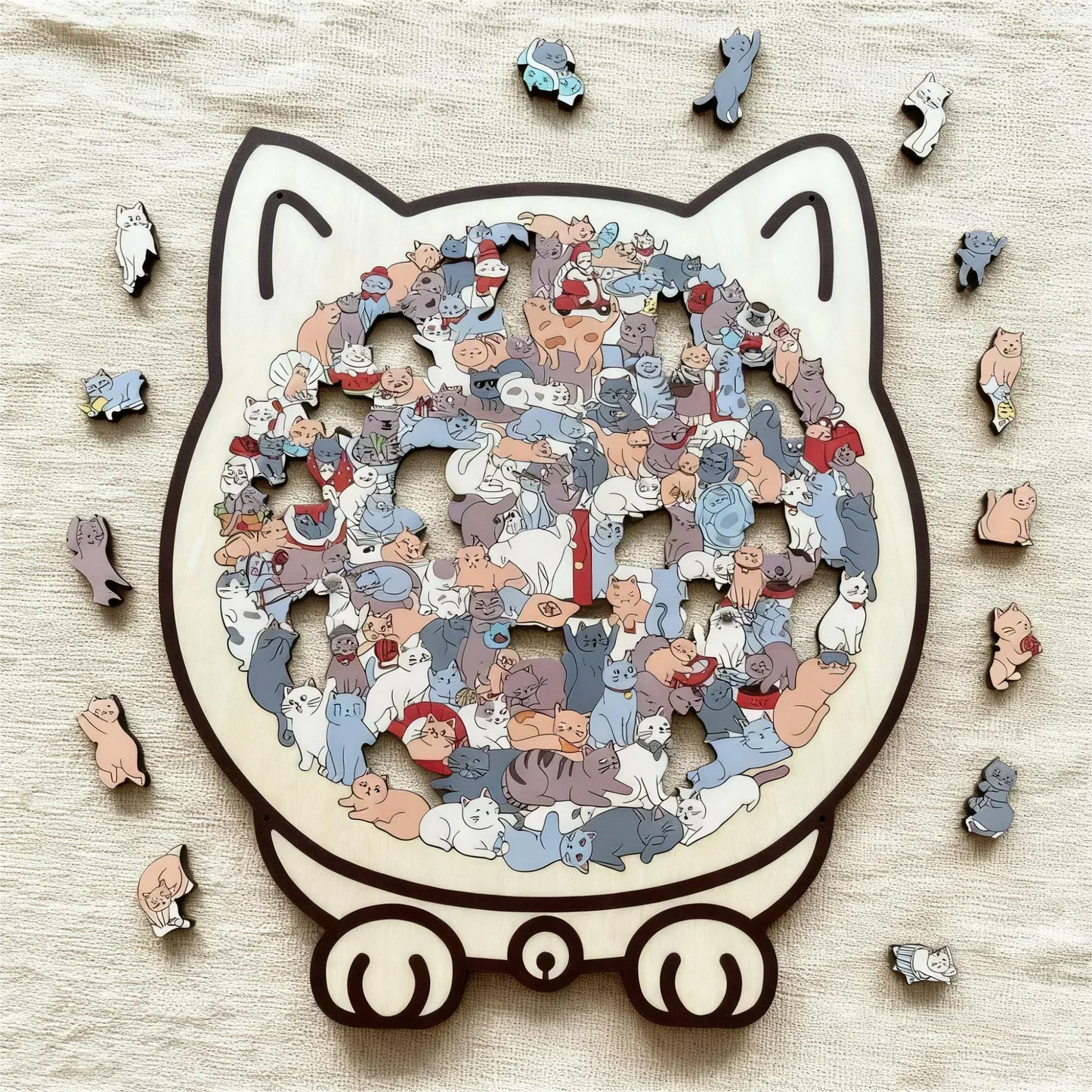 🎁 Julrea -50% RABATT 🎅 135-bitars träpussel med katt i Morandi-färgen
