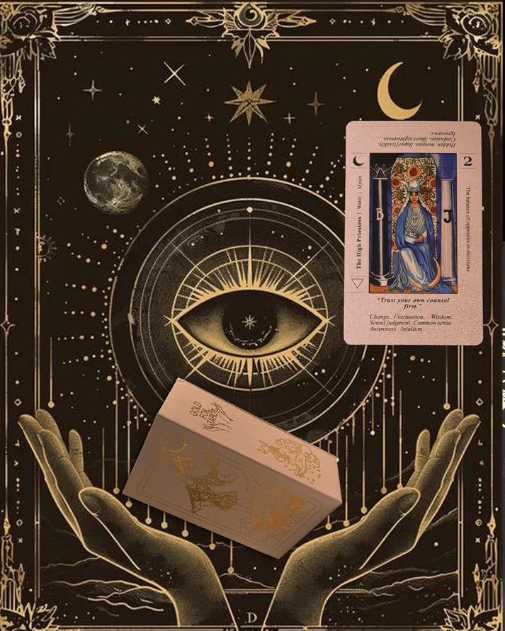🔮 50% RABATT NU! ✨ Lyxig Gyllene Tarotkortlek – Inklusive Guidebok, Svart Sammetspåse & Spådomskort 🎴📖
