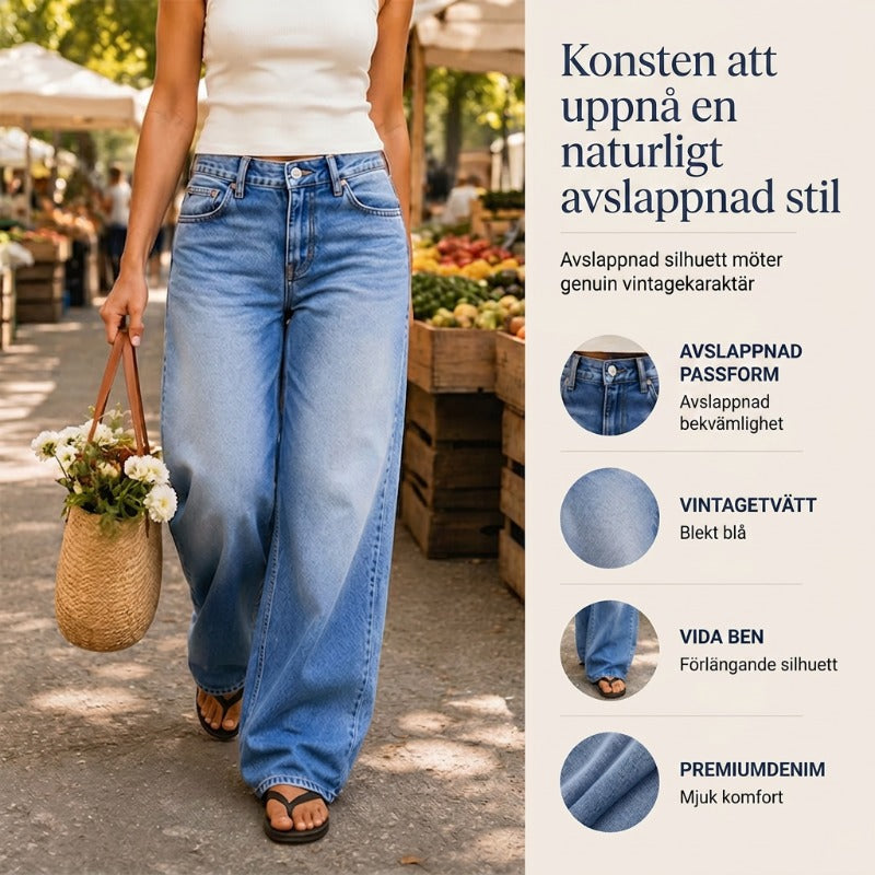 🔥 50% RABATT! ⏰ Lättillverkad Chic Slapppassande Vida Ben Jeans – Gradientvättad, Högkvalitativt Jeansmaterial & Komfort Hela Dagen 👖✨