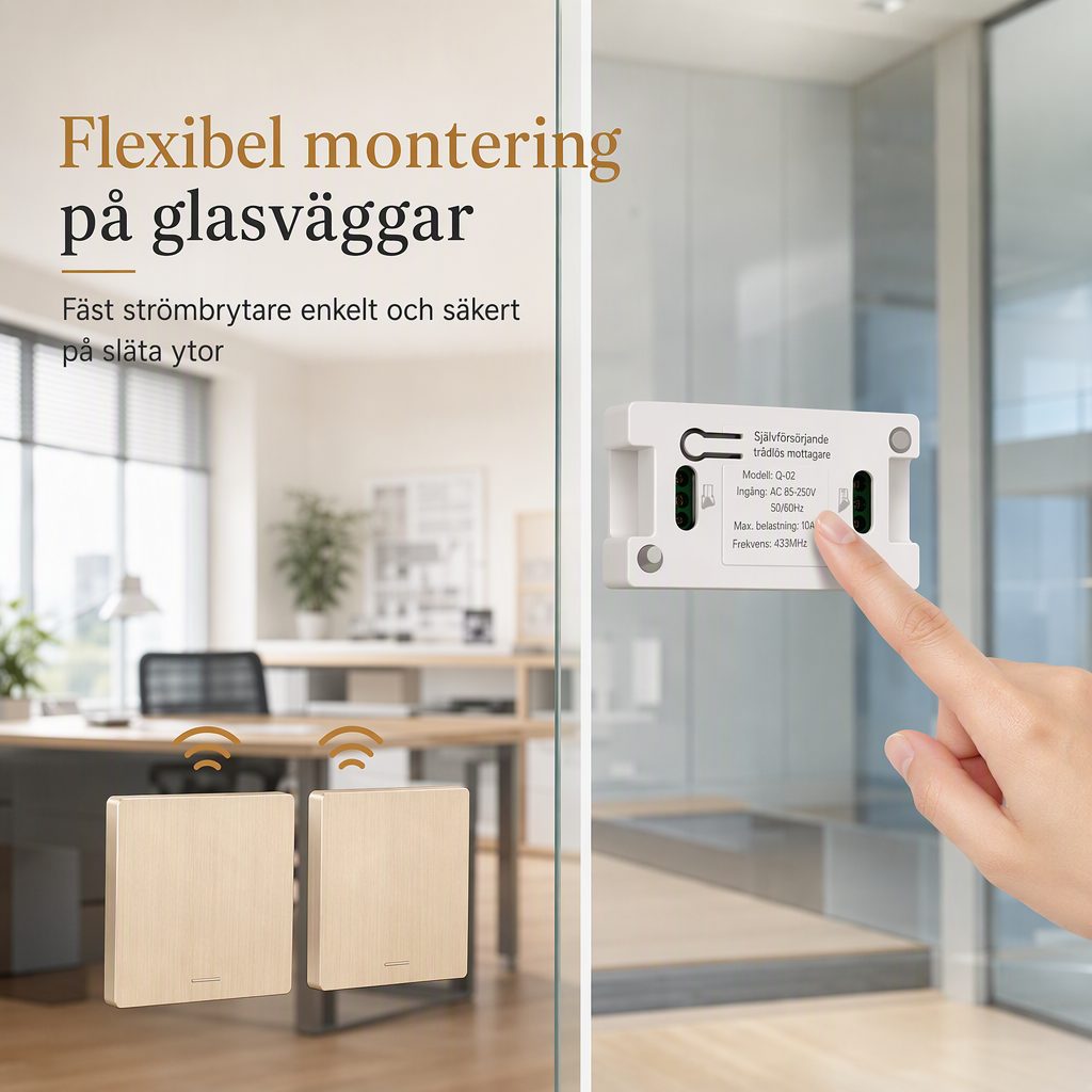 Trådlöst radiobrytarset utan kabeldragning med självhäftande väggbrytare och mottagare för 220 V hushållslampor