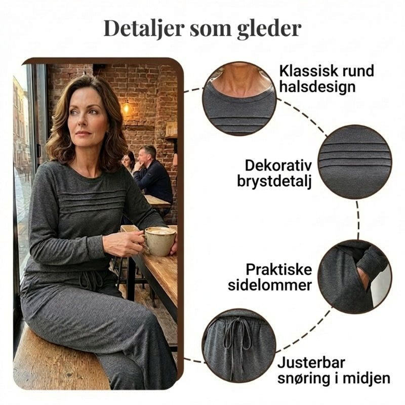 ⏳Begränsad tid 50 % rabatt⏰Damtröja med rund hals och byxor med dragsko👚👖