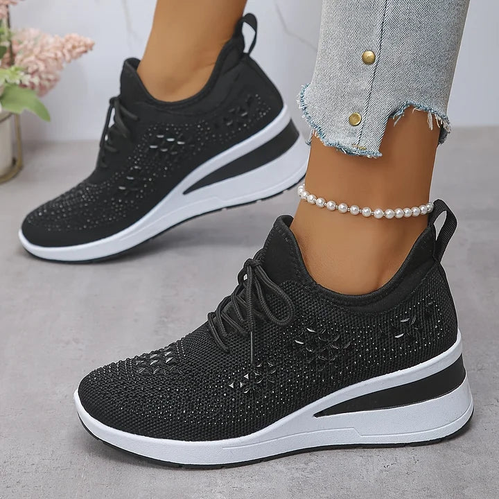 🔥Sista dagen-kampanj 50 % RABATT – Casual dammode, andningsbara korrigering sneakers med strassdekoration