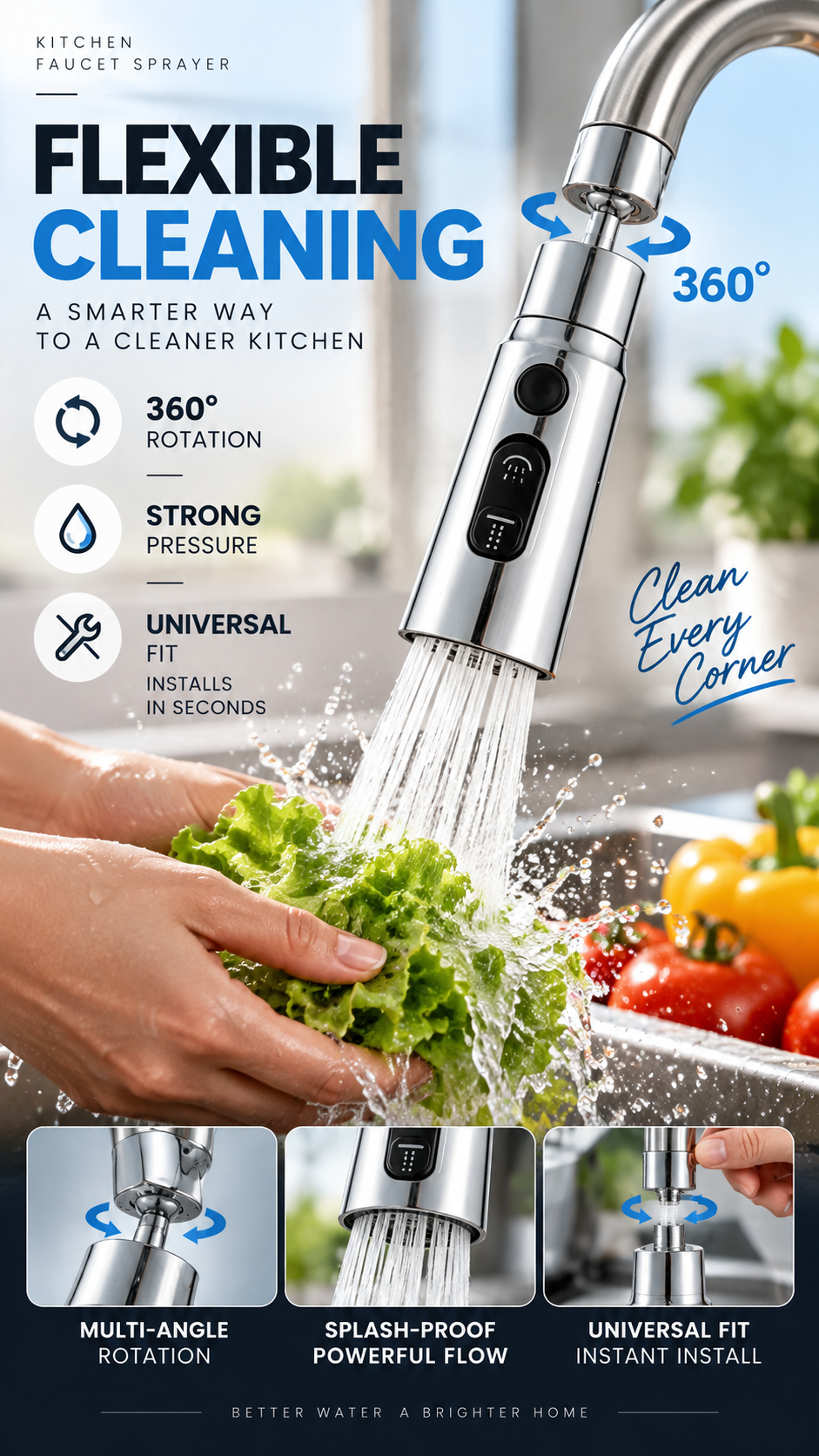 ✨ 50 % RABATT JUST NU✨ 360° roterande högtryckskran med adapter – flexibelt vattenflöde för enklare rengöring 🚰✨