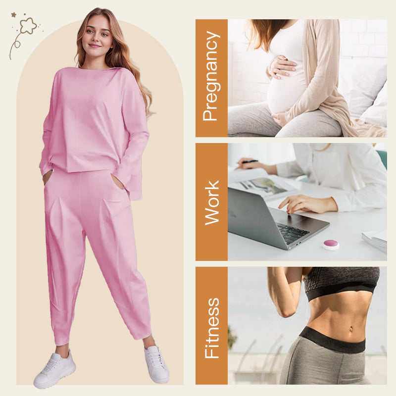 💕2-delat set för kvinnor: långärmad topp med rund hals + byxor 🧥+👖