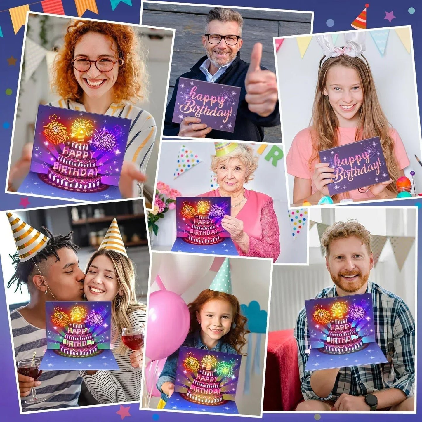 🔥Beste gave 50% RABATT🎁Fyrverkeri pop-up kake med lys og musikk, bursdagskort gave