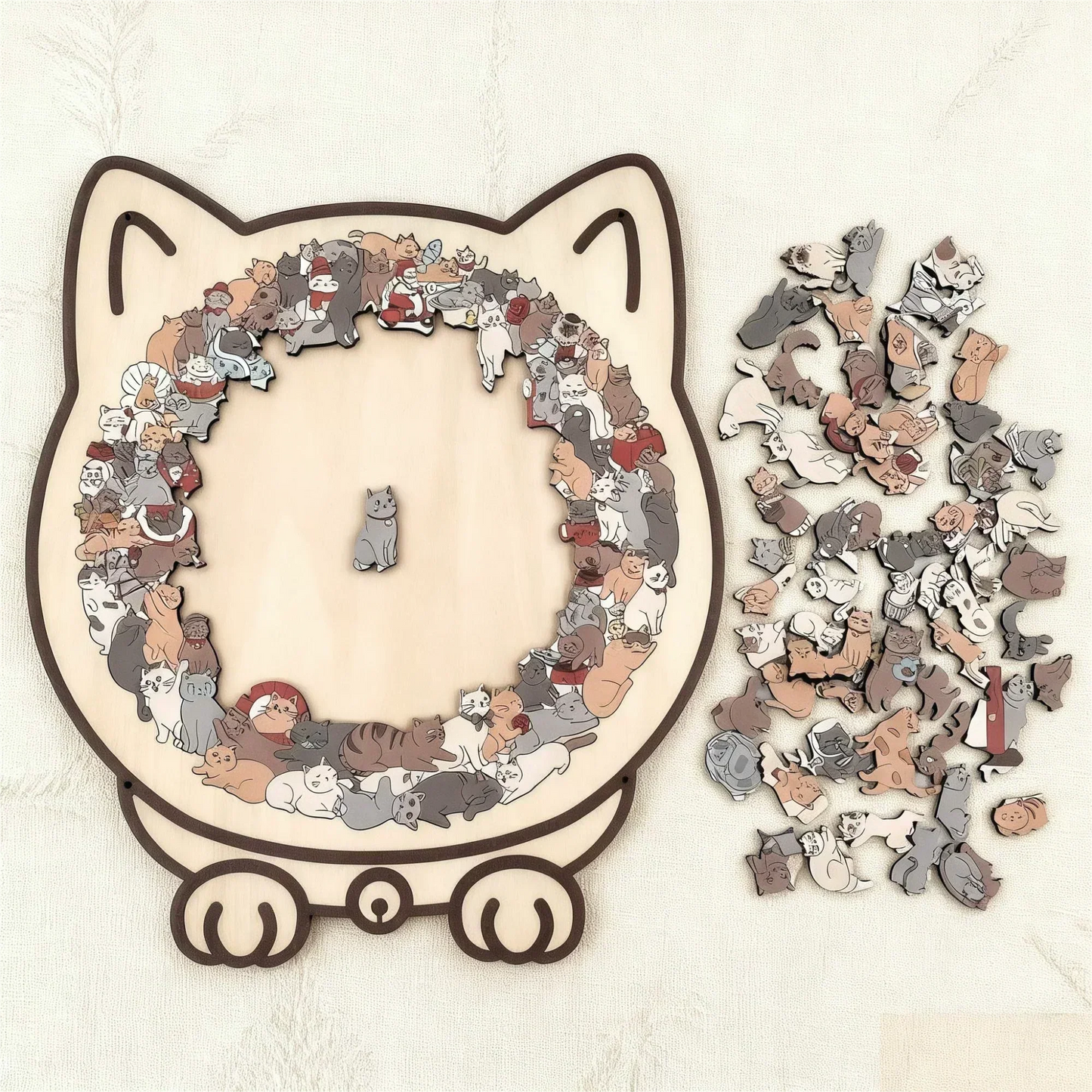 🎁 Julrea -50% RABATT 🎅 135-bitars träpussel med katt i Morandi-färgen