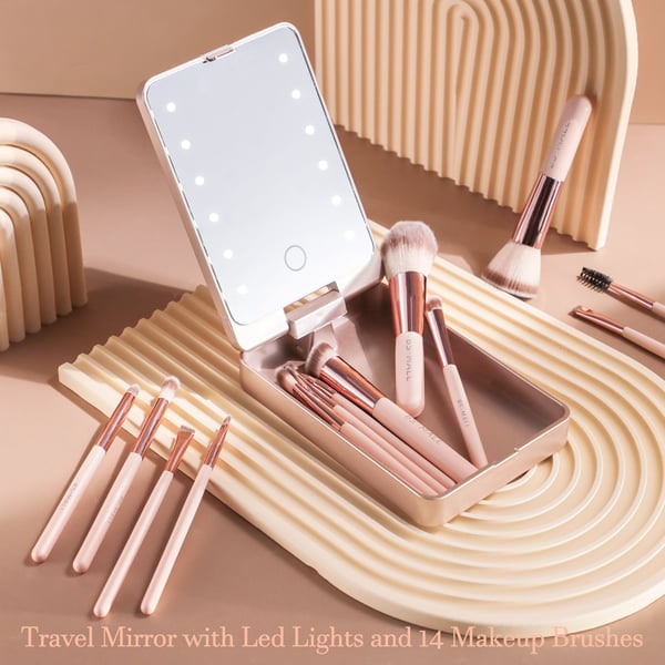 💖 50% RABATT! Kompakt sminkset med LED-spegel – Allt du behöver i en liten väska!