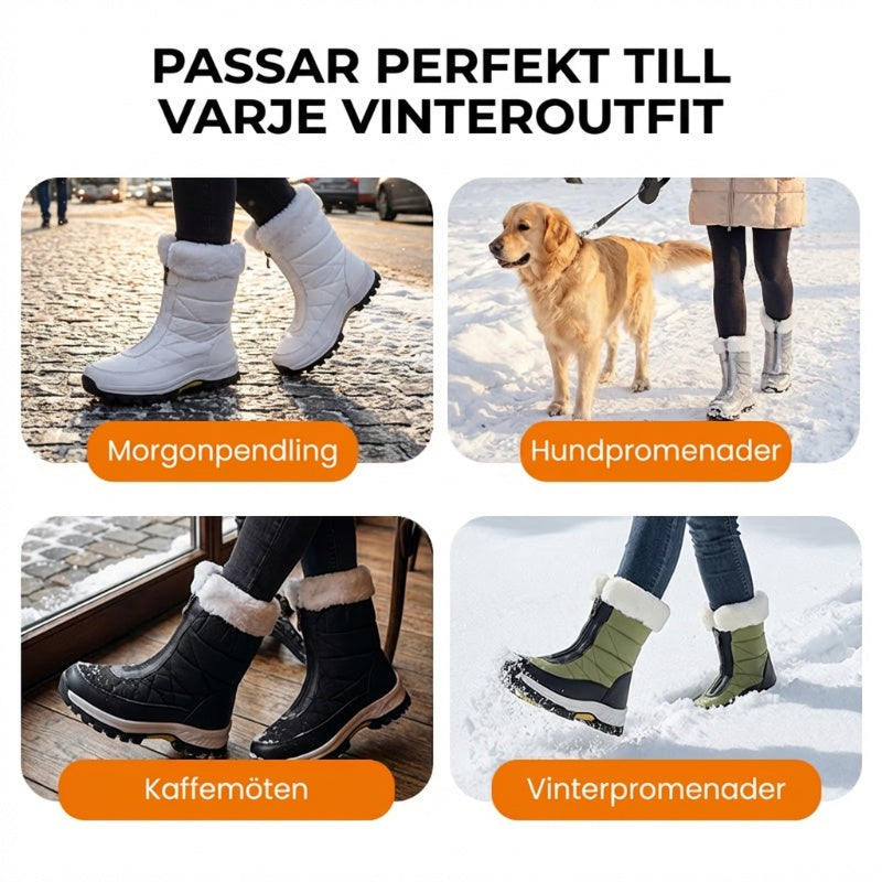 Halkfria, varma snöstövlar med dragkedja för kvinnor