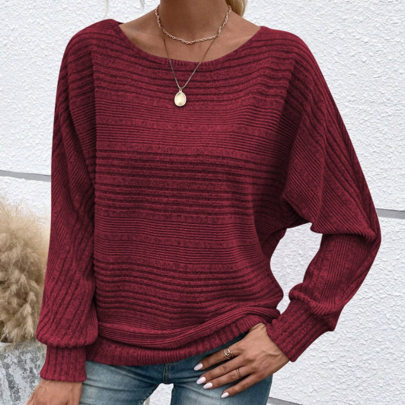 🎉Denna veckas specialerbjudande - 50% RABATT✨ Enfärgad, mjuk, hudvänlig randig, rundhalsad långärmad topp