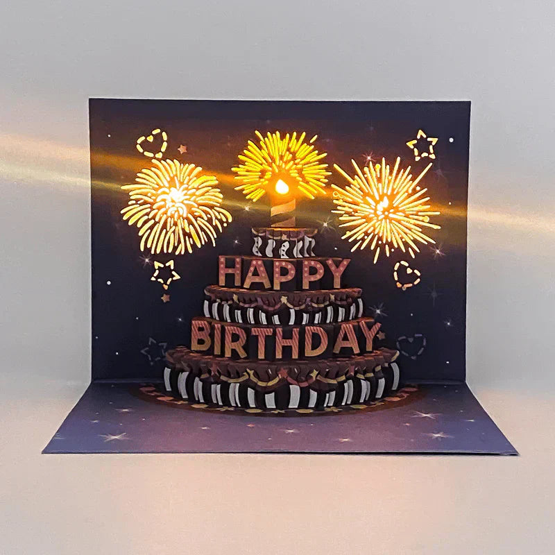 🔥Beste gave 50% RABATT🎁Fyrverkeri pop-up kake med lys og musikk, bursdagskort gave
