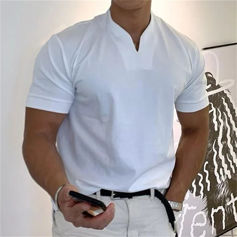 👕Herr Business-T-shirt med kort ärm och V-ringning – Andningsbar bomullsblandning, klassisk passform och finns upp till 5XL ✨
