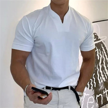 👕Herr Business-T-shirt med kort ärm och V-ringning – Andningsbar bomullsblandning, klassisk passform och finns upp till 5XL ✨