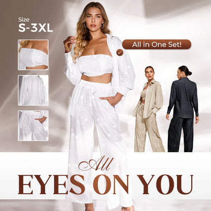 Kvinnors Kavaj Paljetter & Vida Byxor (3-Delat Set)🔥FRI FRAKT