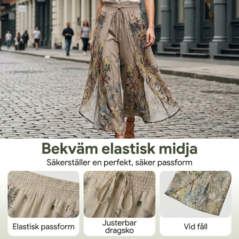 Lösa byxor med tryck och dragsko för dam