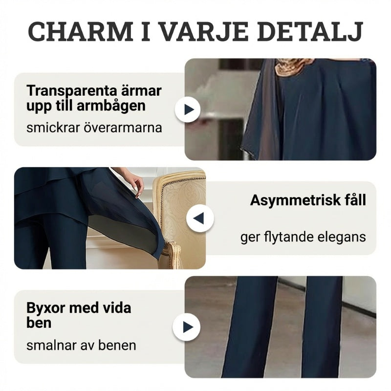✨60% RABATT – Charmigt set med oregelbunden topp 👗 Elegant set med vida byxor – Bekväma och perfekta för våren