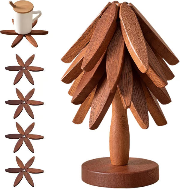 🎄 TIDSBEGRÄNSAT 50% RABATT! 🔥 Julgransformat grytunderlägg i naturligt trä – Festligt, hopfällbart och värmetåligt ✨
