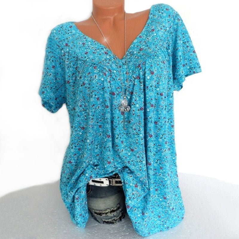 🌸 50% RABATT!  Vårmode Kortärmad Tryckt Topp – Mjukt Linne & Romantisk Design!