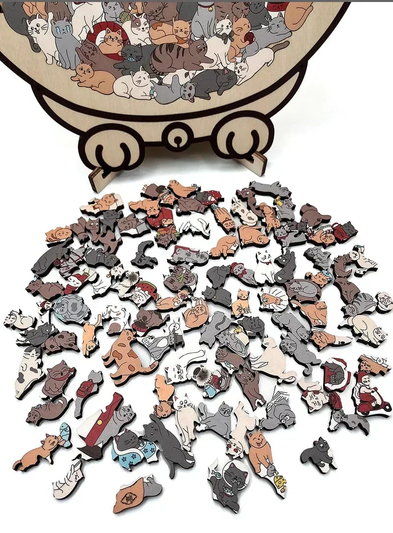 🎁 Julrea -50% RABATT 🎅 135-bitars träpussel med katt i Morandi-färgen