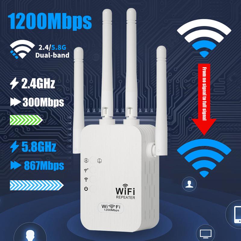 📶 50% REA NU! 🔥 WiFi-förlängare 1200Mbps - Dual Band & 10 000 kvm Täckning, Perfekt för Hemmet och Kontoret ✨