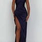 Passar dina kurvor Satin One Shoulder Drape Slit Maxi Dres